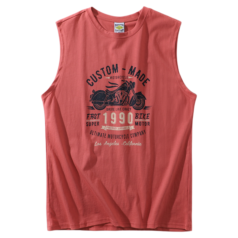 Non sensory technology printing! 100% cotton! Summer men's and women's foreign trade heavy industry wash water wide shoulder sleeveless T casual vest
