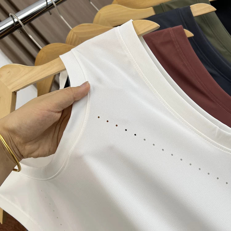 Laser perforation! Ice and moisture absorption! Summer men's foreign trade running loose quick drying breathable vest sleeveless T-shirt