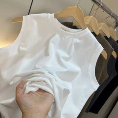 Heavy weight 280g! Summer men's foreign trade pure cotton knitted vest American heavy weight solid color basketball sports vest trend