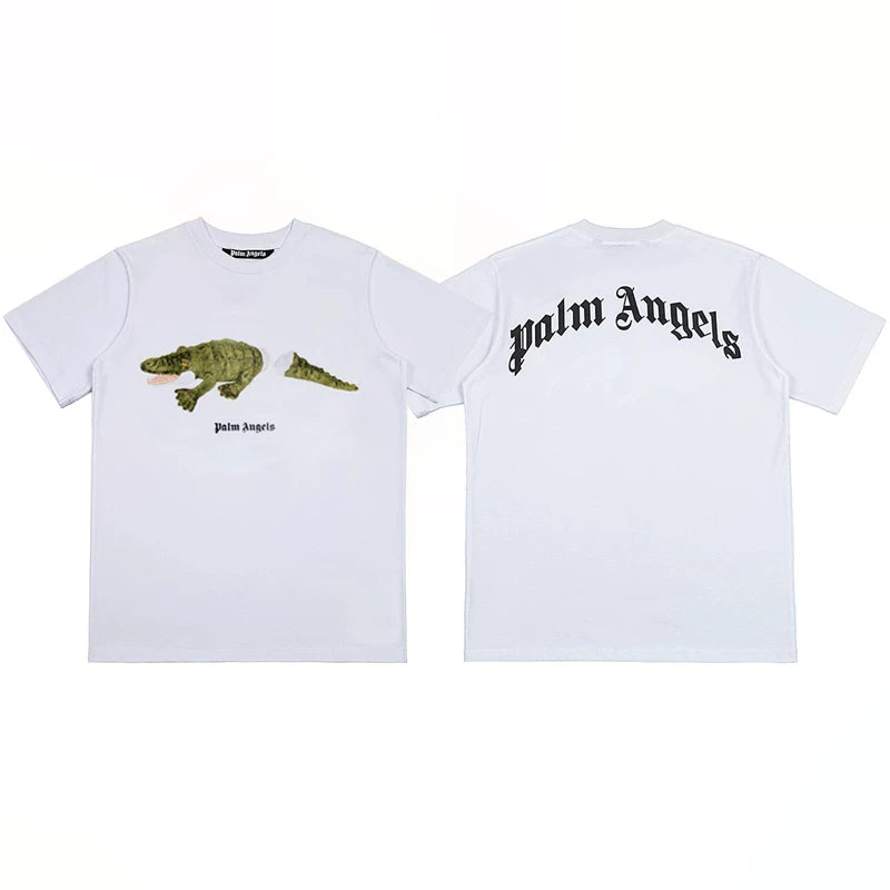 Palm Angels Cut Crocodile Print White T-Shirt