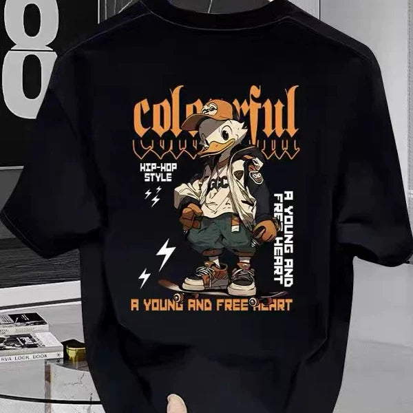 Brand foreign trade label cutting, tail order clearance, leak detection, American fashion brand retro printed pure cotton T-shirt, men's and women's design sense