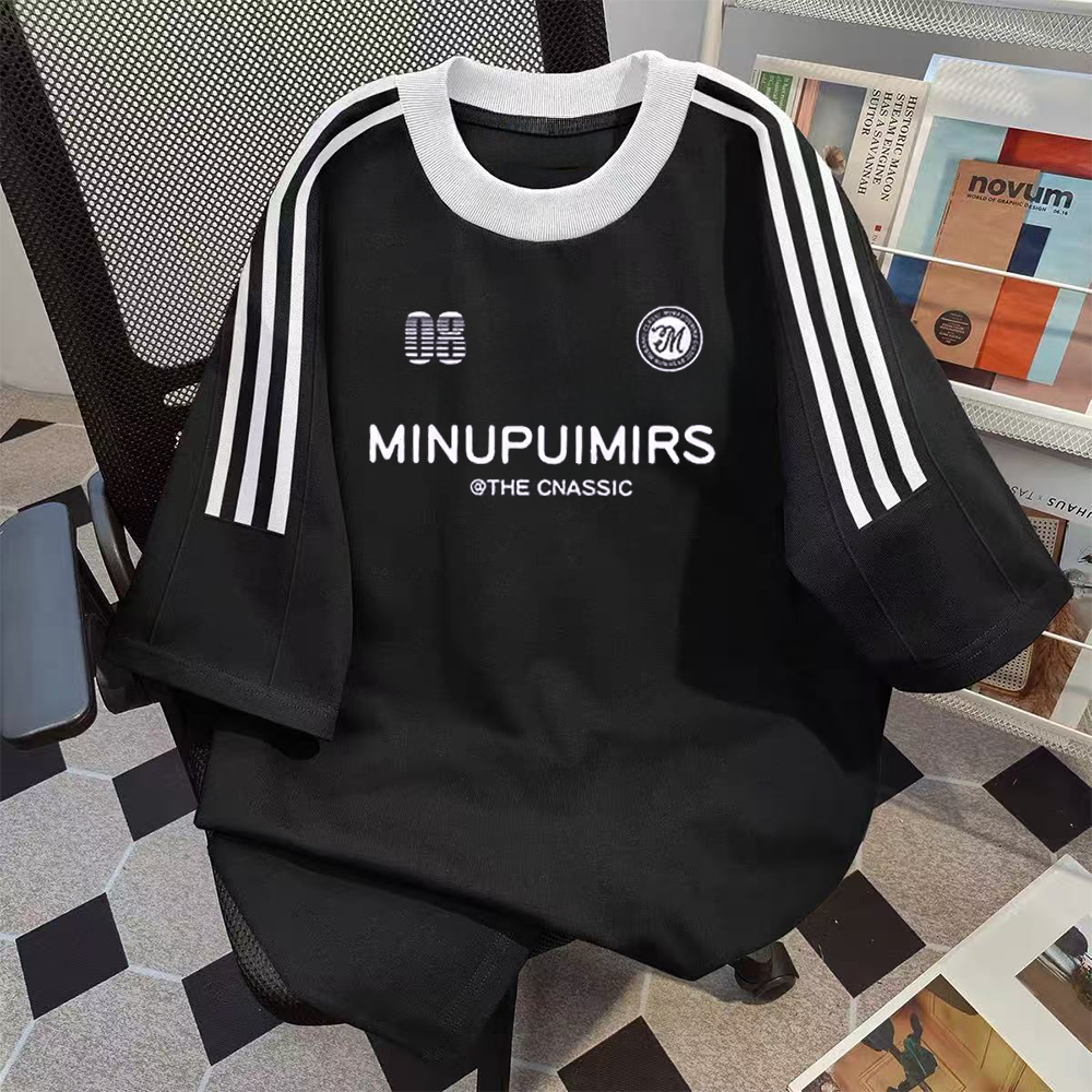 Overseas order backlog~Withdrawn foreign trade by cutting labels. Spring and summer European and American trendy brands with three bars, heavy weight, pure cotton short sleeved T-shirt