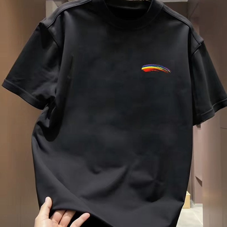 Top brand foreign trade counters are picking up leftovers~High quality light luxury pure cotton short sleeved T-shirt rainbow letter round neck print trend