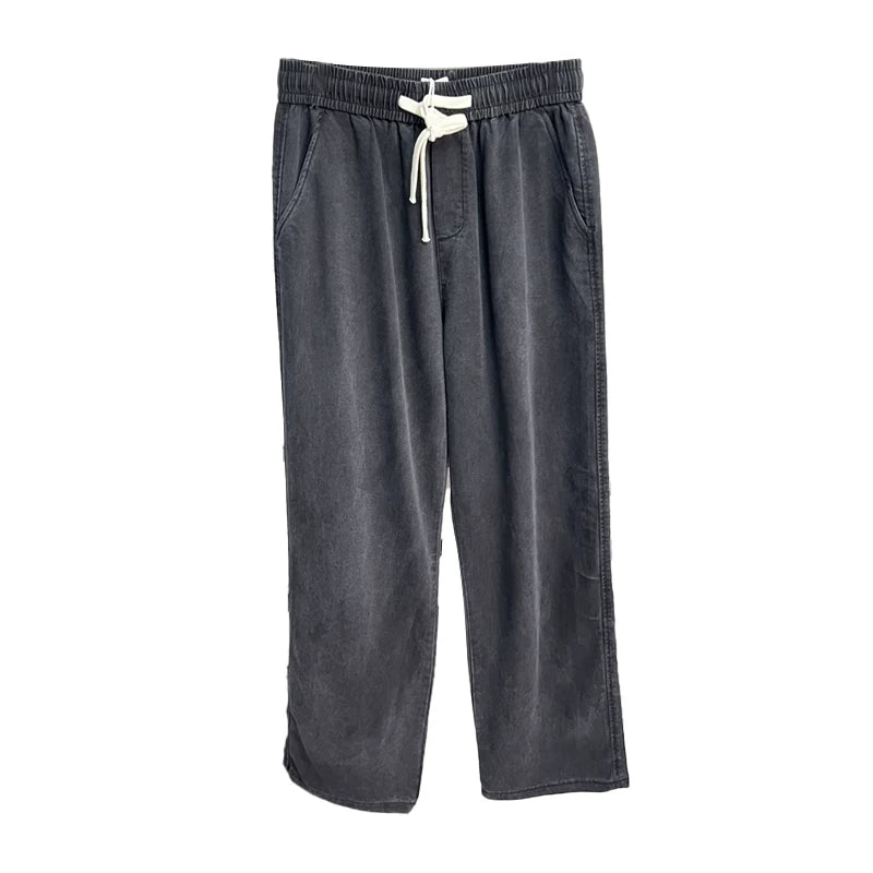 Laisel Tencel! Smooth and drooping! Summer men's foreign trade thin breathable elastic waist straight tube loose jeans