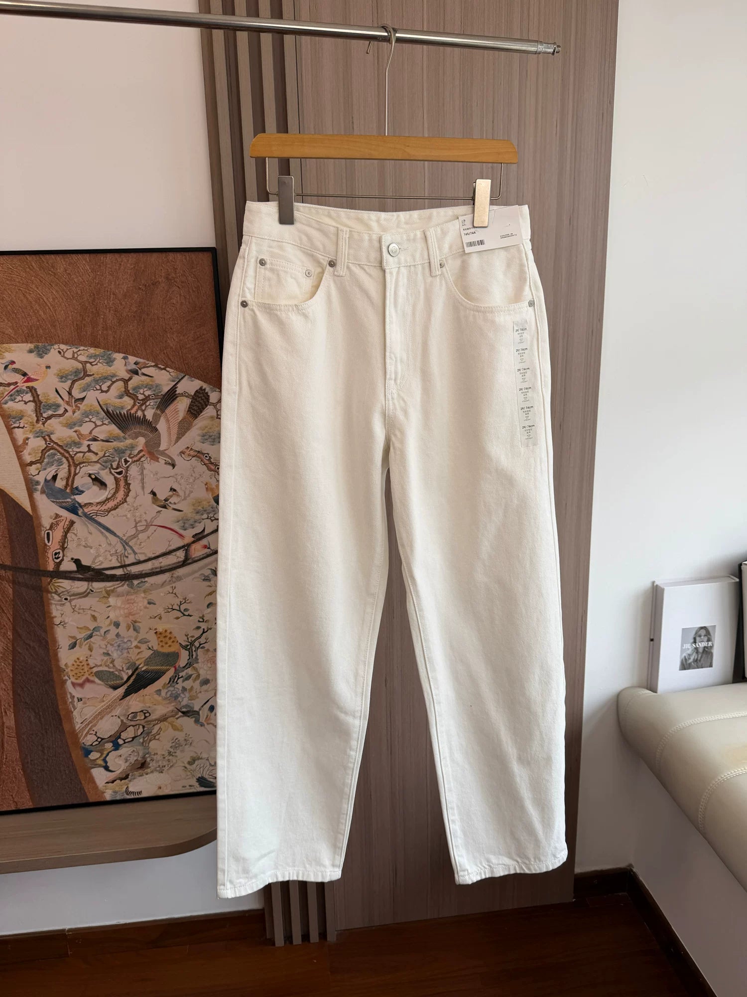 Flat replacement! Vintage washed and polished white! Spring men's foreign trade casual tapered loose straight leg fashionable jeans