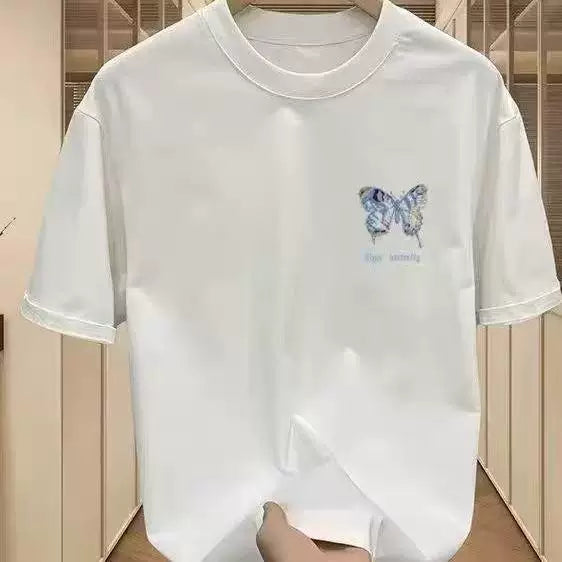 Foreign trade label cutting~Counter clearance, tail goods, leak detection, trendy brand, pure cotton short sleeved T-shirt for men and women, design sense, niche and loose