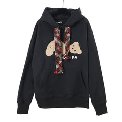 Palm Angels Woven Drawstring Bear Hoodie - Black