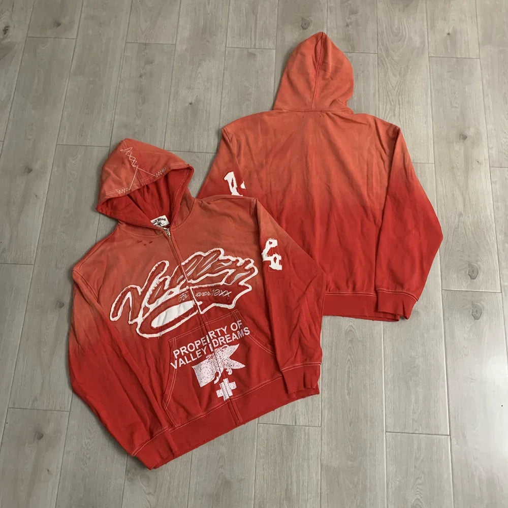 Vale Forever "Valley Dreams Property" Vintage Zip-Up Hoodie (Orange)