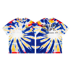 Gallery Dept. Sunburst Tie-Dye Hollywood Logo Short Sleeve T-Shirt - Red/Blue/Yellow