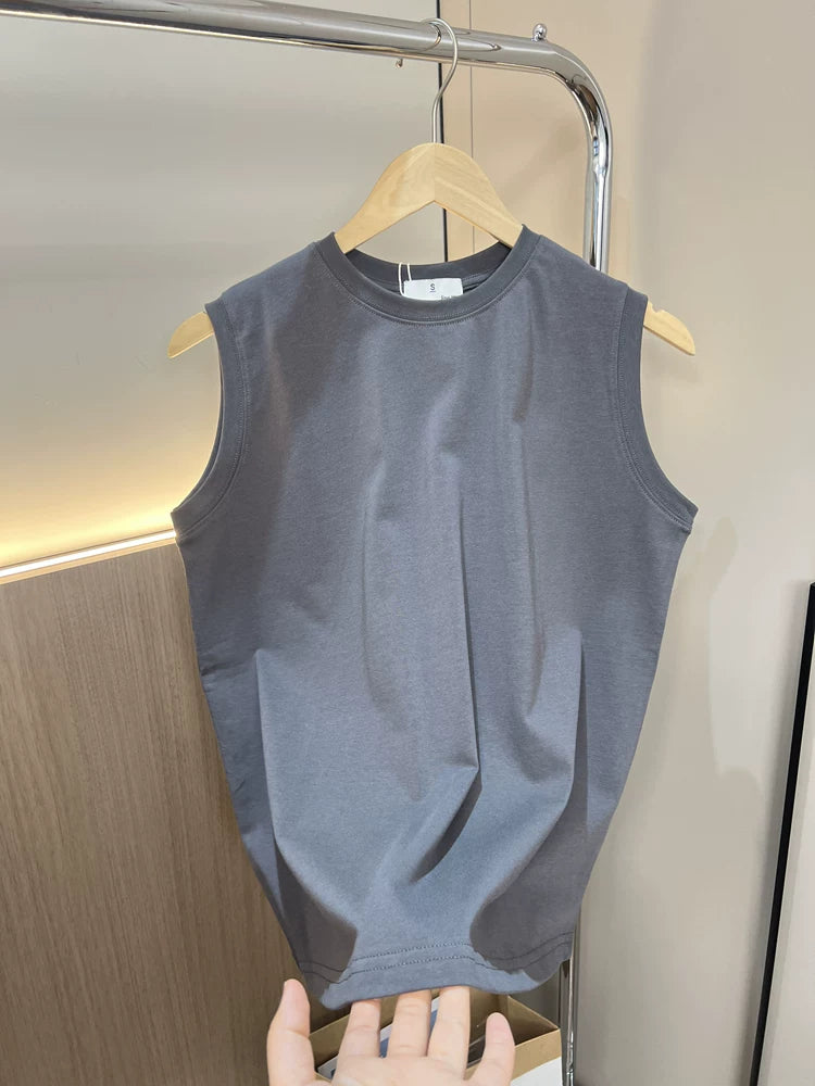 Heavy weight 280g! Summer men's foreign trade pure cotton knitted vest American heavy weight solid color basketball sports vest trend