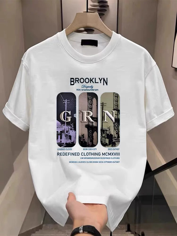 Unisex trendy T-shirt summer versatile short sleeved letter printed top youth style loose cut label T-shirt