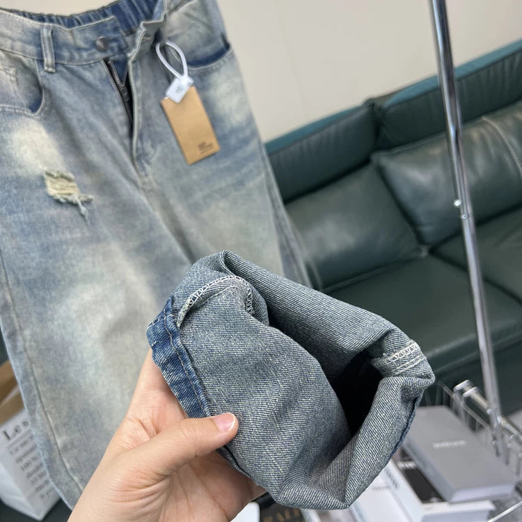Wall crack recommendation! Three dimensional and stylish! Foreign trade men's spring and summer thin breathable and comfortable straight leg denim casual pants trend
