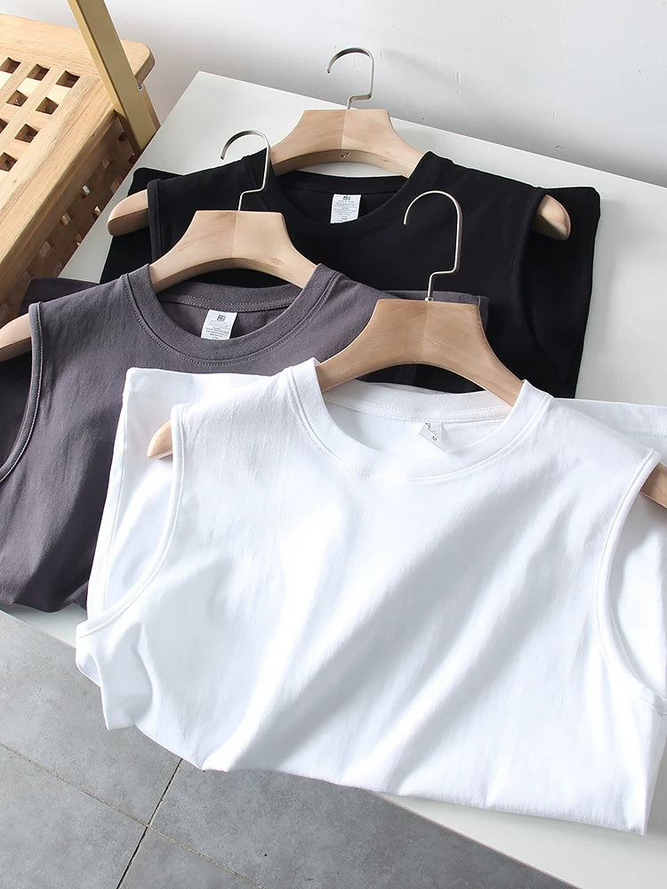 Daily order! Cotton breathable! Summer men's foreign trade washed Xinjiang long staple cotton solid color casual shoulder sweat vest