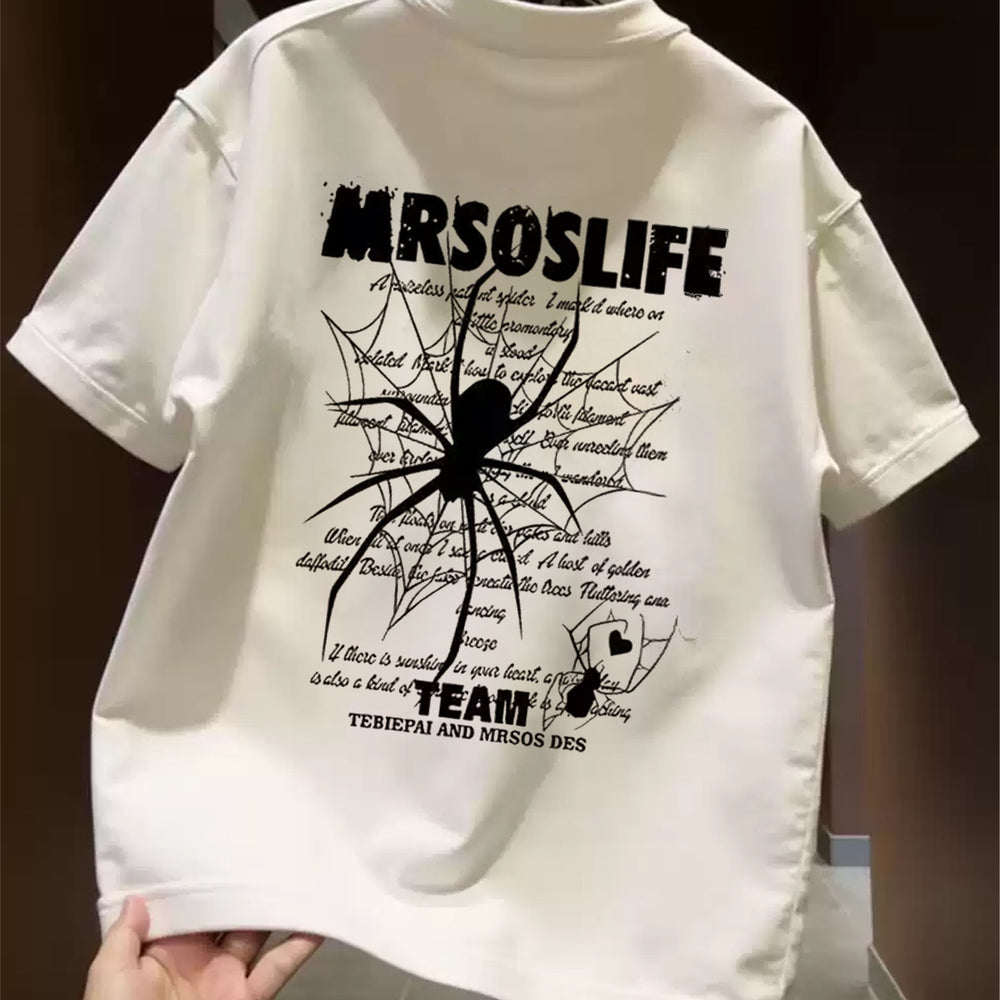 Top brand foreign trade counter tail goods leakage~Small and creative trendy brand spider unisex versatile pure cotton short sleeved T-shirt