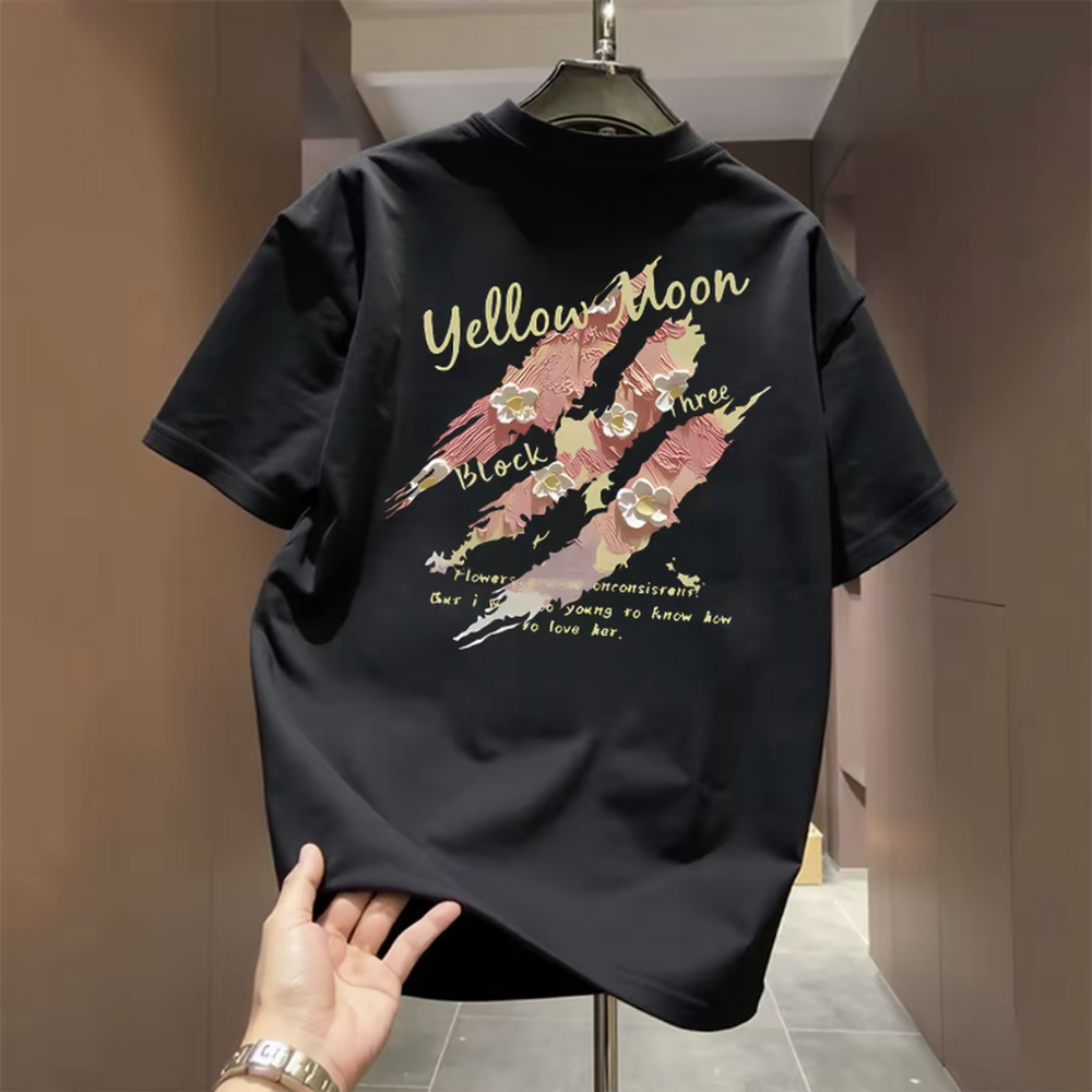 Top brand foreign trade counters are picking up leftovers~High quality light luxury retro trend round neck pure cotton short sleeved T-shirt printing trend