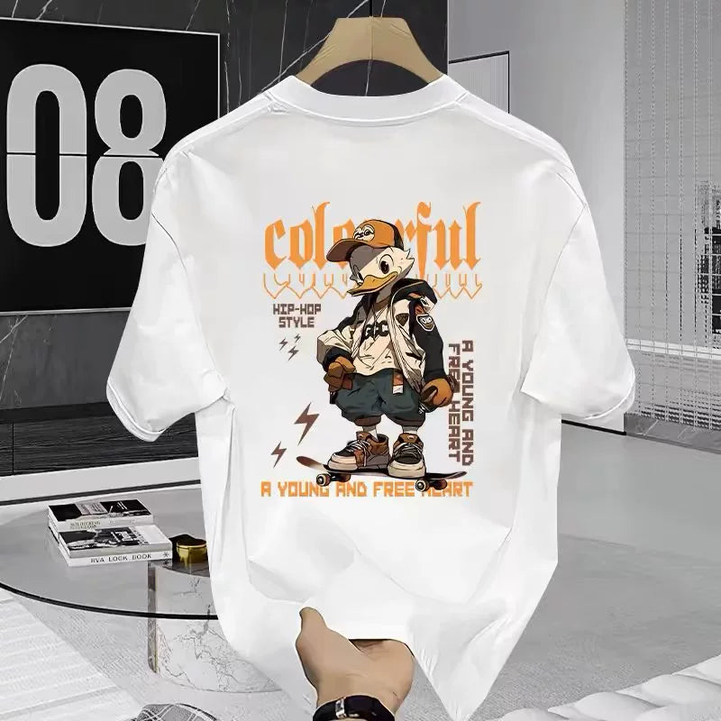 Brand foreign trade label cutting, tail order clearance, leak detection, American fashion brand retro printed pure cotton T-shirt, men's and women's design sense