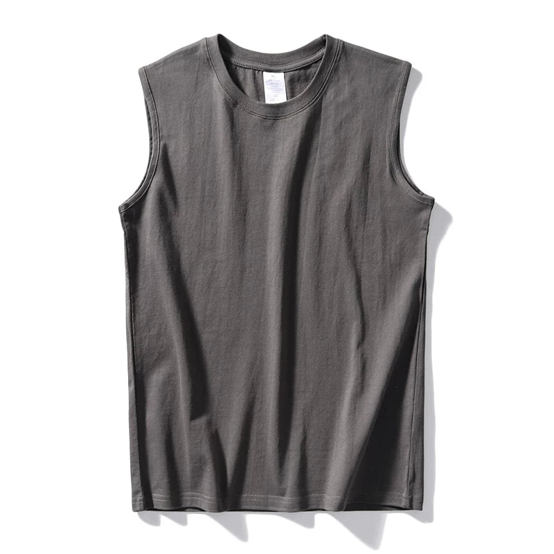 Minimalist style! Soft and comfortable! Foreign trade men's summer high weight casual round neck pure cotton base camisole