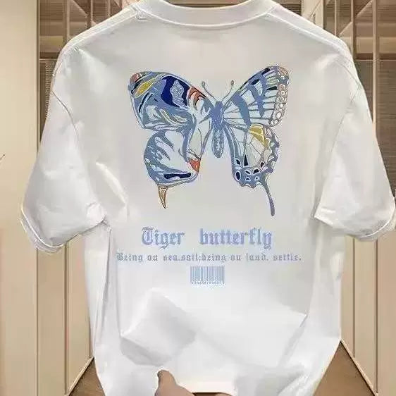 Foreign trade label cutting~Counter clearance, tail goods, leak detection, trendy brand, pure cotton short sleeved T-shirt for men and women, design sense, niche and loose