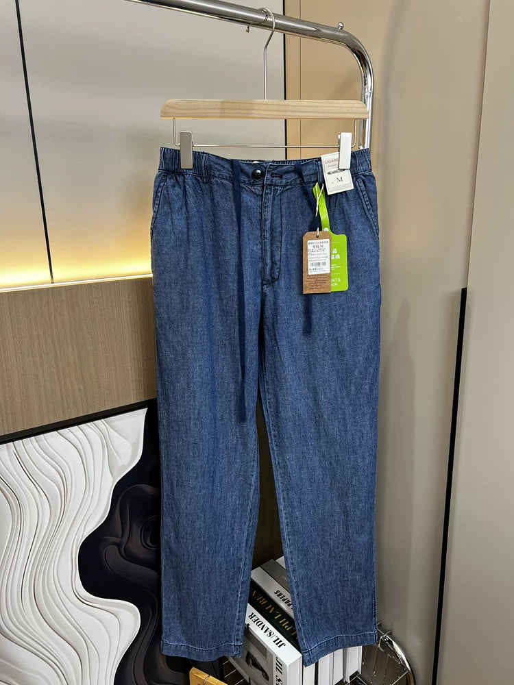 Bullshit! Small niche high-end! Spring and summer men's foreign trade breathable, comfortable and cool thin linen pants fashionable jeans