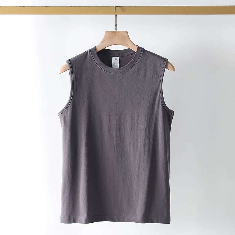 Daily order! Cotton breathable! Summer men's foreign trade washed Xinjiang long staple cotton solid color casual shoulder sweat vest