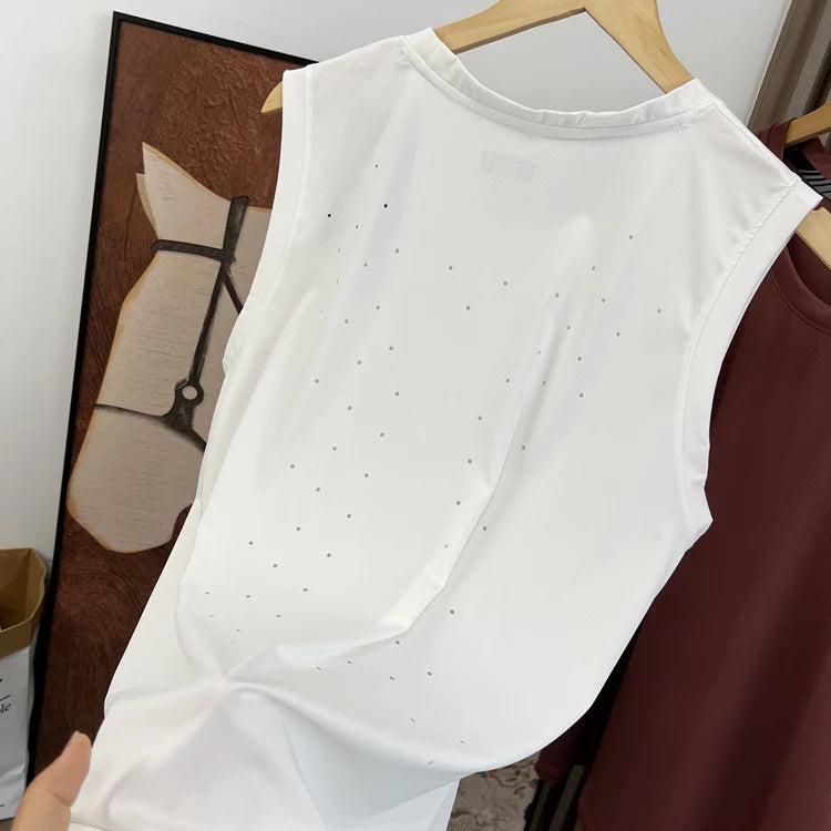 Laser perforation! Ice and moisture absorption! Summer men's foreign trade running loose quick drying breathable vest sleeveless T-shirt