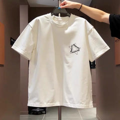 Top Brand Foreign Trade Counter Tail Picking Up~Pure Cotton Short sleeved T-shirt with Simple Letters, Loose and Versatile Trendy Round Neck Top