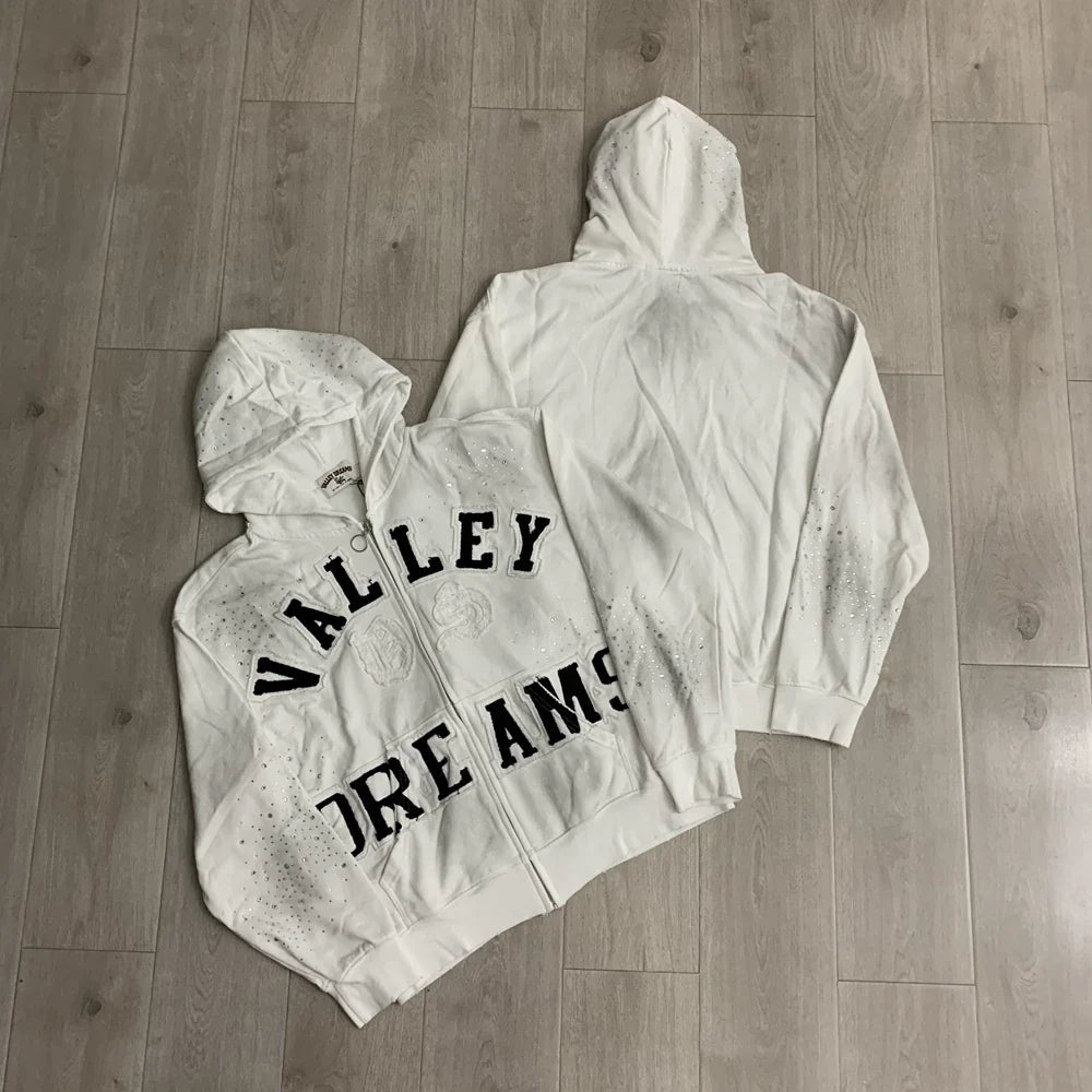Vale Forever "Valley Dreams" Vintage Zip-Up Hoodie (White)