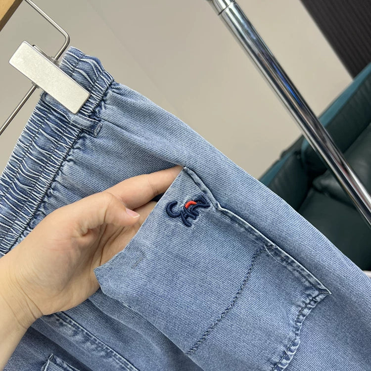 Born for comfort! 100 days of silk! Summer men's foreign trade thin, smooth, wrinkle resistant, elastic waist casual jeans