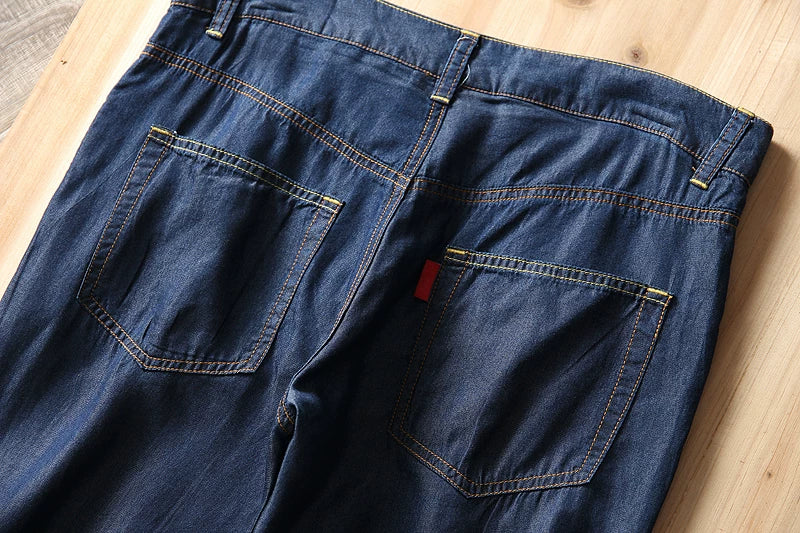 Island country customer supplied fabric comfortable and breathable Tencel denim thin men's pants casual retro straight leg jeans