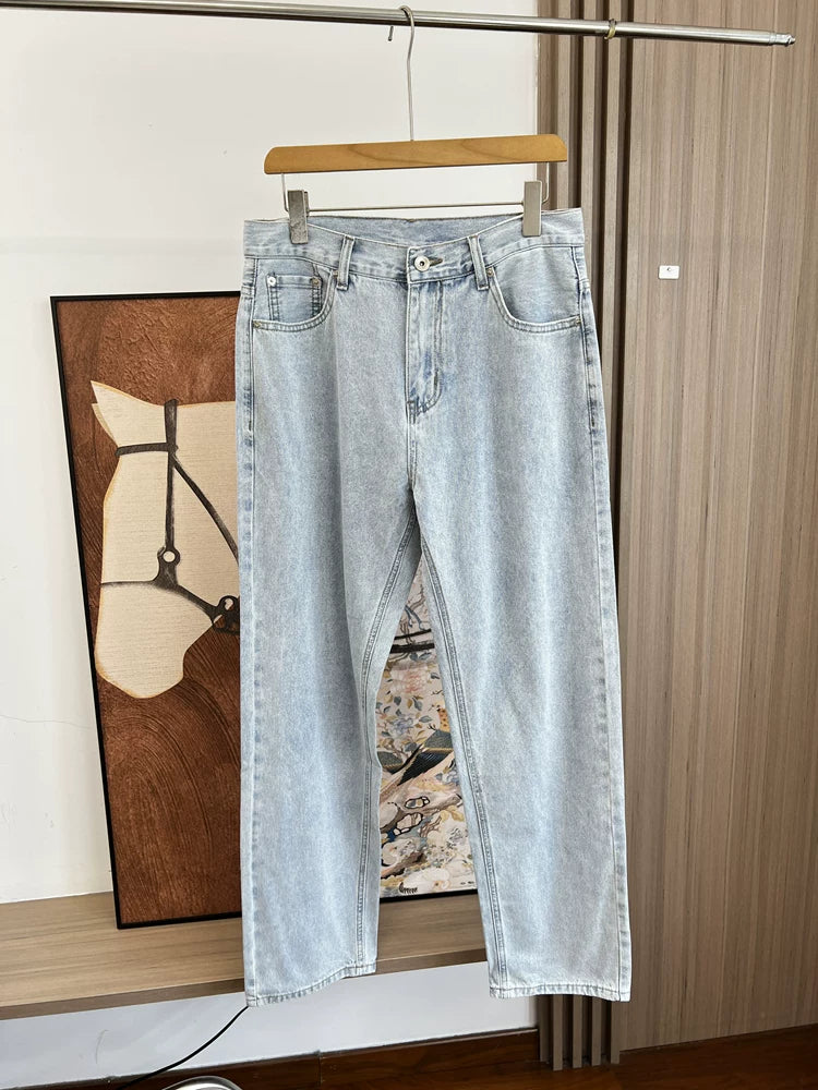 High end line! Retro color fading sensation! Spring and summer men's foreign trade simple casual straight leg versatile elastic jeans trend