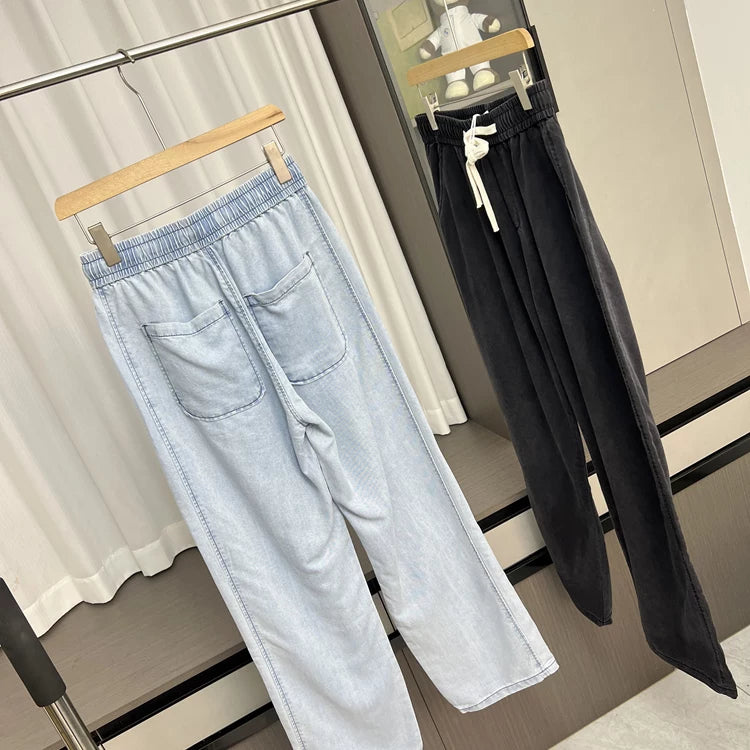 Laisel Tencel! Smooth and drooping! Summer men's foreign trade thin breathable elastic waist straight tube loose jeans