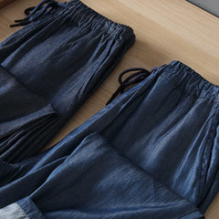 Full of drape! Export daily order! Summer men's ultra-thin breathable Tencel jeans with loose straight leg drawstring trend
