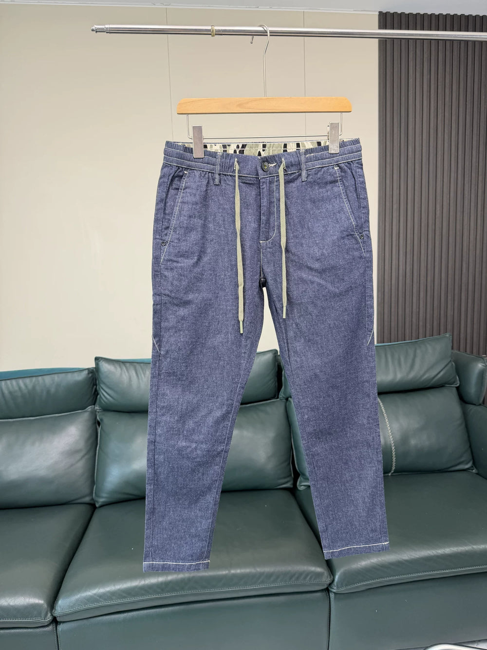 Remove the cabinet! Cotton+linen blend! Foreign trade men's spring and summer elastic waist comfortable casual straight leg jeans