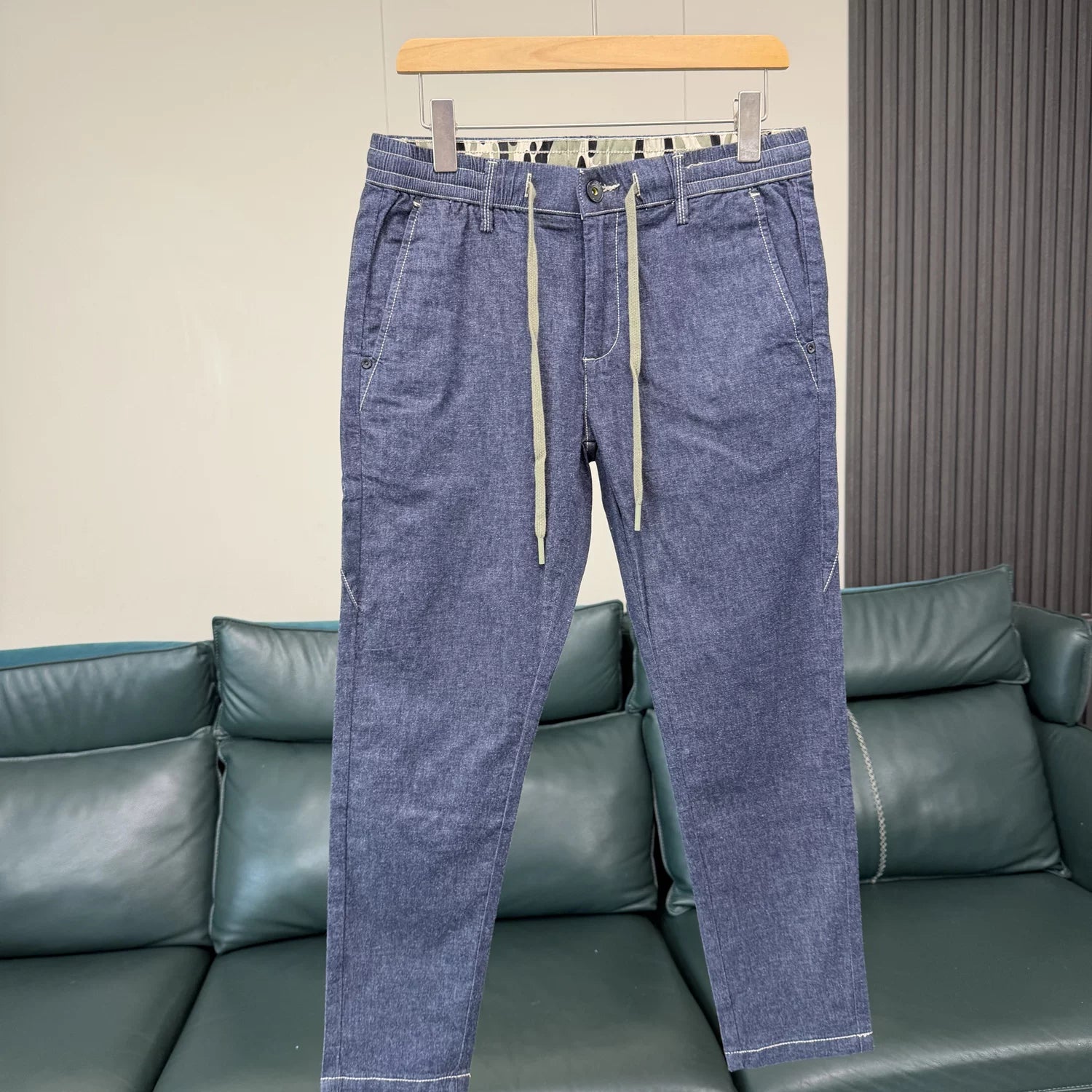 Remove the cabinet! Cotton+linen blend! Foreign trade men's spring and summer elastic waist comfortable casual straight leg jeans