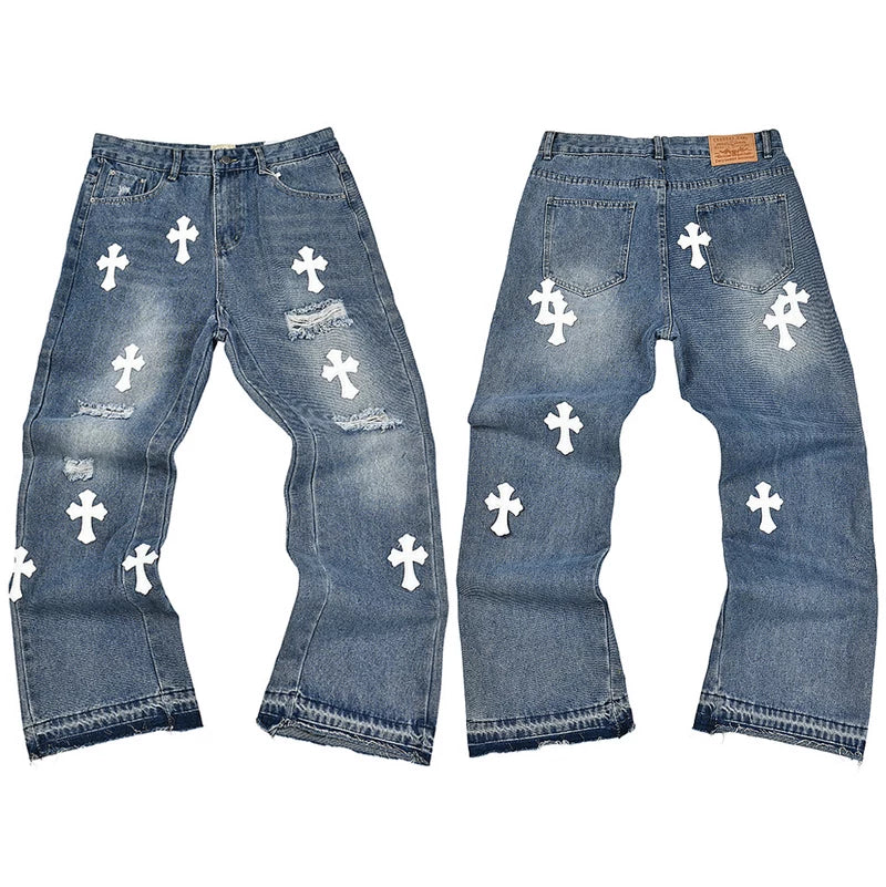 Gallery Dept. Paint Splatter & Patchwork Distressed Charcoal Denim Jeans