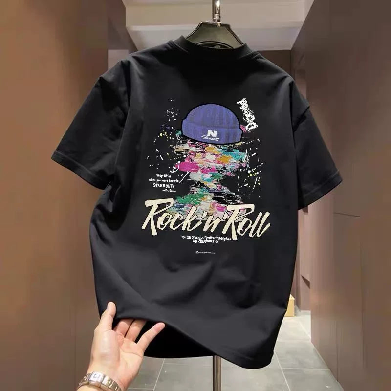 Top brand foreign trade counter's leftover goods leakage~Oil painting style artistic short sleeved T-shirt painted graffiti short sleeved unisex