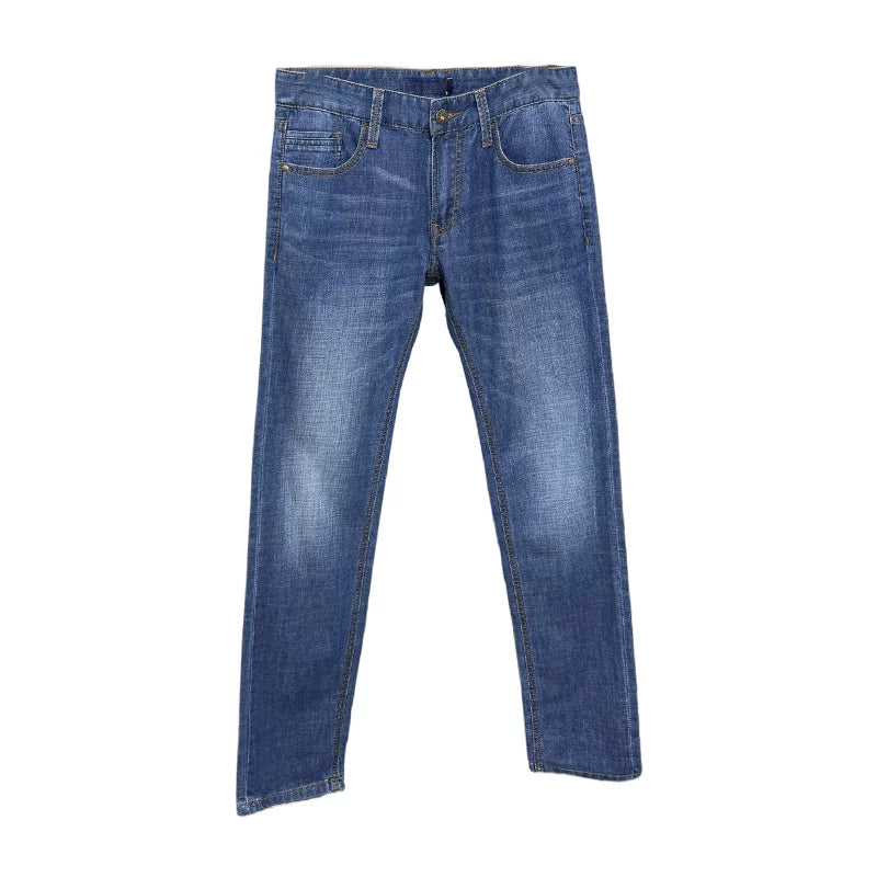First line container removal and label cutting! Water washed elasticity! Spring men's trade washed versatile straight leg casual jeans