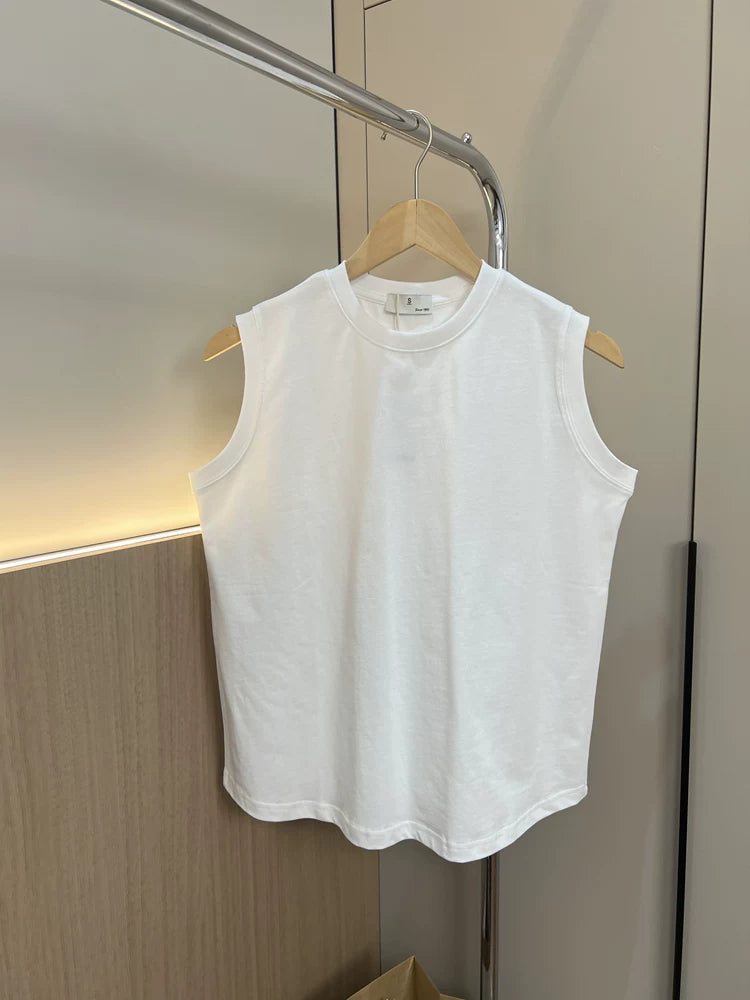Heavy weight 280g! Summer men's foreign trade pure cotton knitted vest American heavy weight solid color basketball sports vest trend