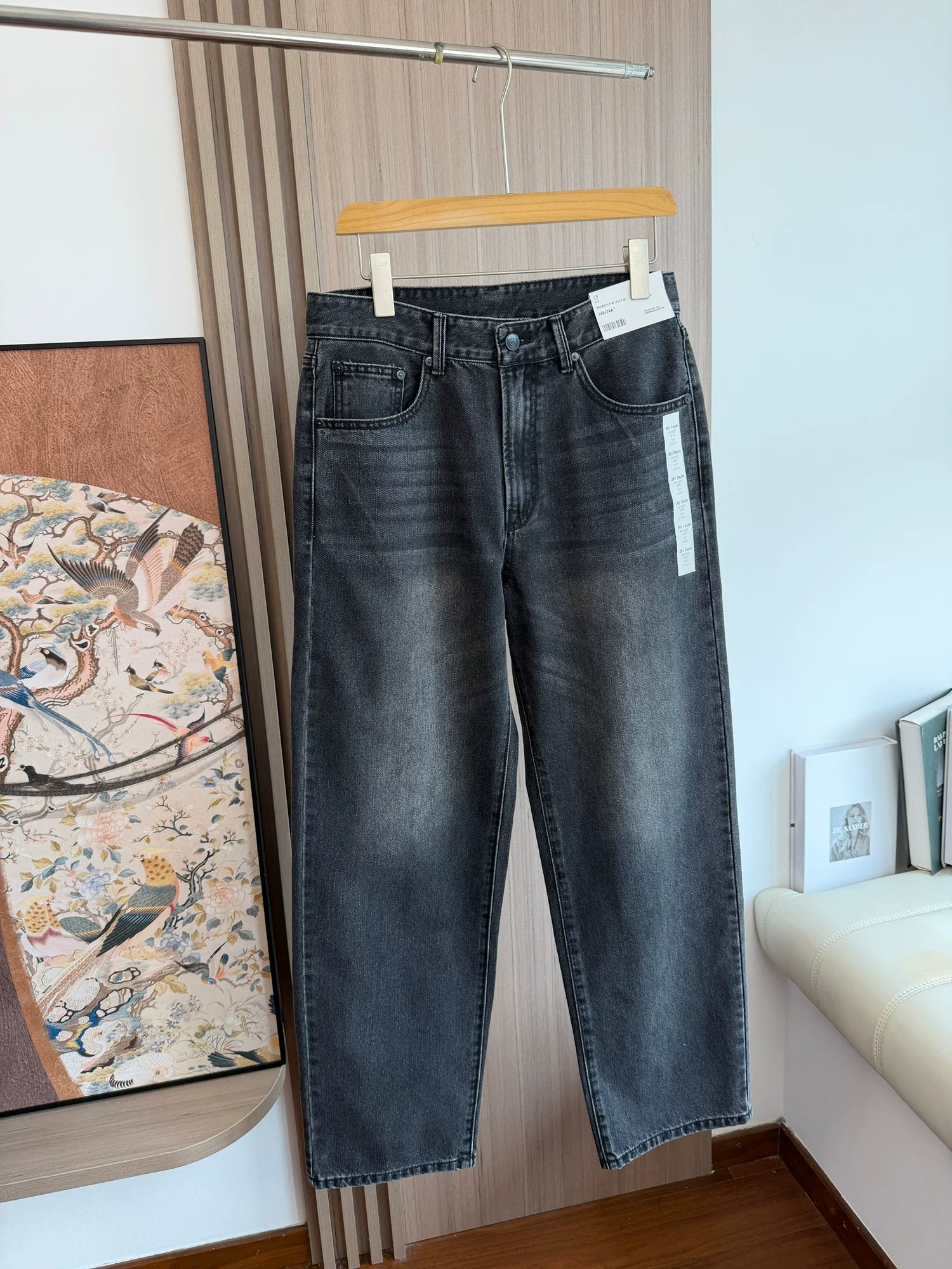 Flat replacement! Vintage washed and polished white! Spring men's foreign trade casual tapered loose straight leg fashionable jeans