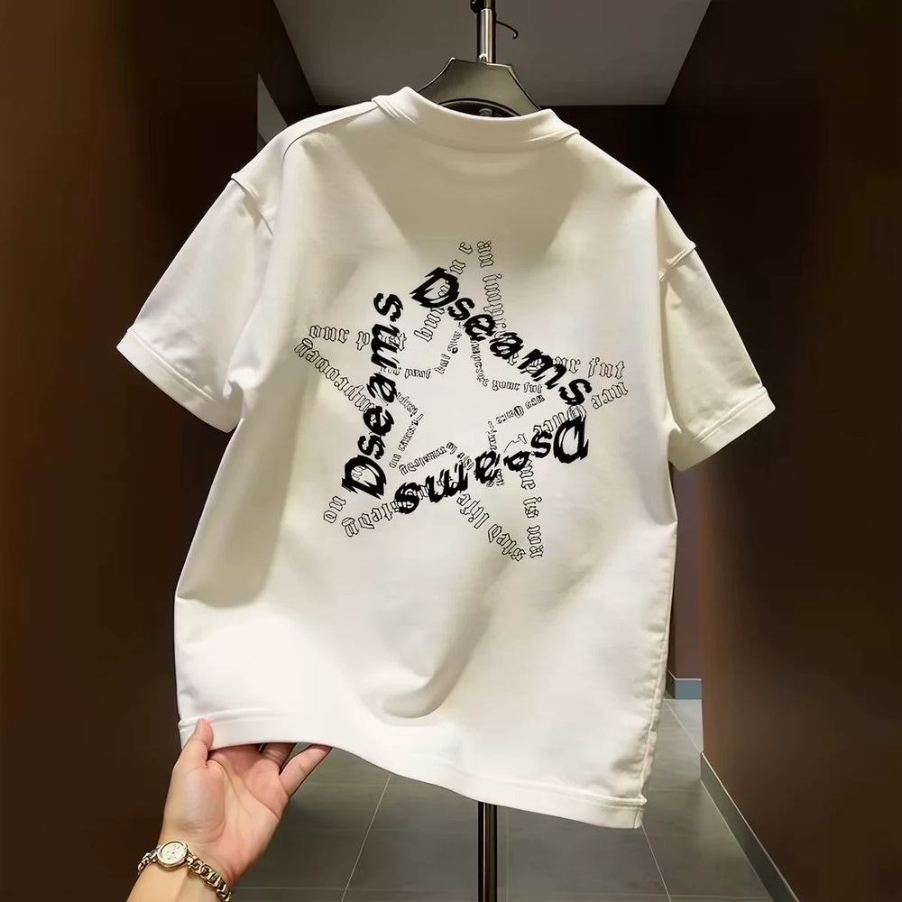 Top Brand Foreign Trade Counter Tail Picking Up~Pure Cotton Short sleeved T-shirt with Simple Letters, Loose and Versatile Trendy Round Neck Top