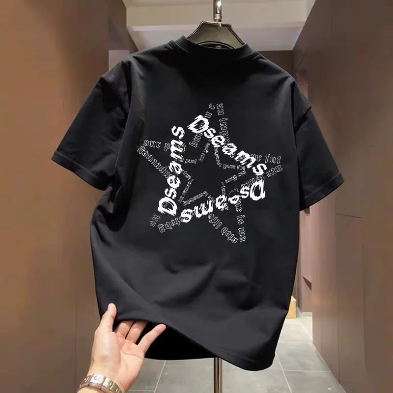 Top Brand Foreign Trade Counter Tail Picking Up~Pure Cotton Short sleeved T-shirt with Simple Letters, Loose and Versatile Trendy Round Neck Top