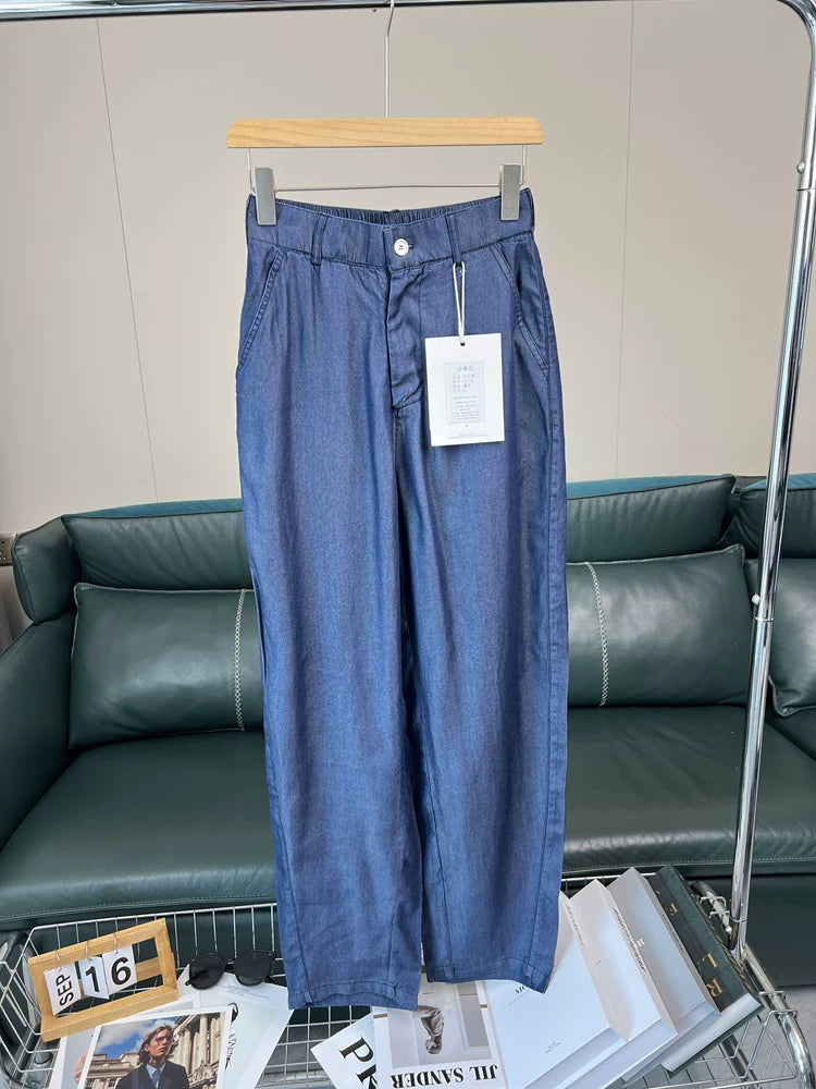 Heavy 100 day silk! Anti wrinkle sagging! Summer men's lightweight, breathable, loose straight leg jeans trend for foreign trade
