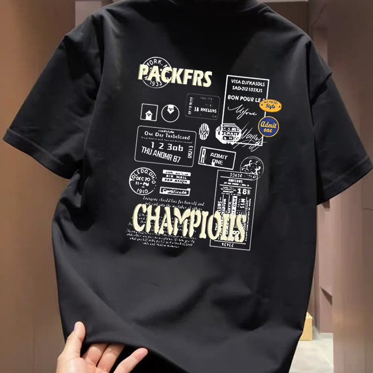 Top brand foreign trade label cutting outlet counters withdraw~Summer heavyweight pure cotton T-shirt short sleeved men's and women's loose round neck