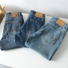 What a pleasant surprise! Heavy duty washing! Spring men's foreign trade cotton elastic retro polished white straight leg denim pants