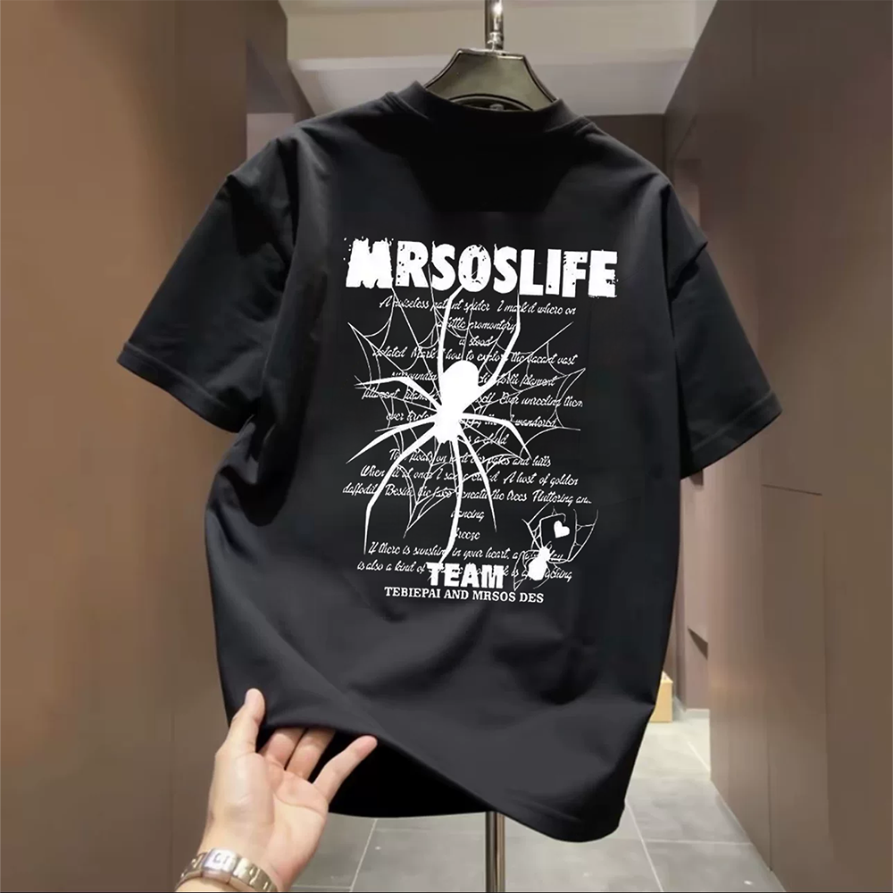 Top brand foreign trade counter tail goods leakage~Small and creative trendy brand spider unisex versatile pure cotton short sleeved T-shirt