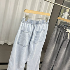 Soft drape! Cool and breathable! Summer men's foreign trade Tencel Lyocell elastic waist hanging straight leg jeans