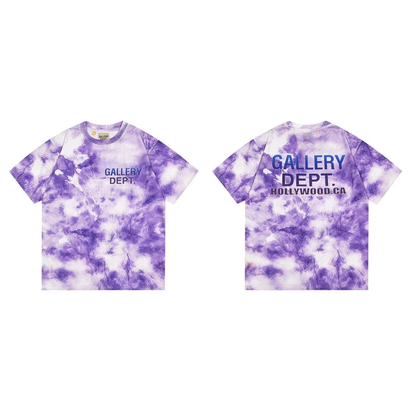Gallery Dept. Marble Tie-Dye Hollywood Logo Short Sleeve T-Shirt - Purple