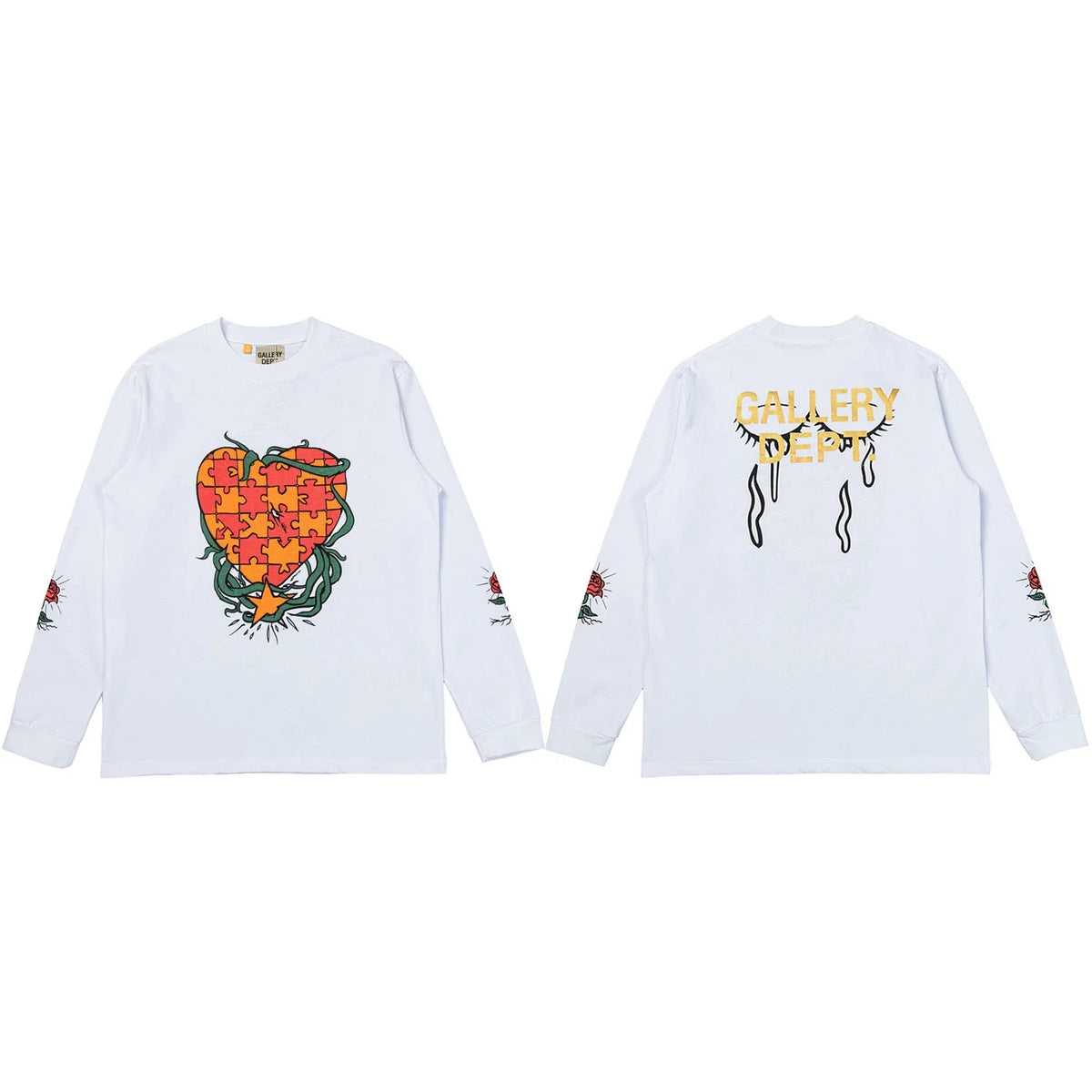 Gallery Dept. Puzzle Heart & Rose Graphic Long Sleeve T-Shirt - White