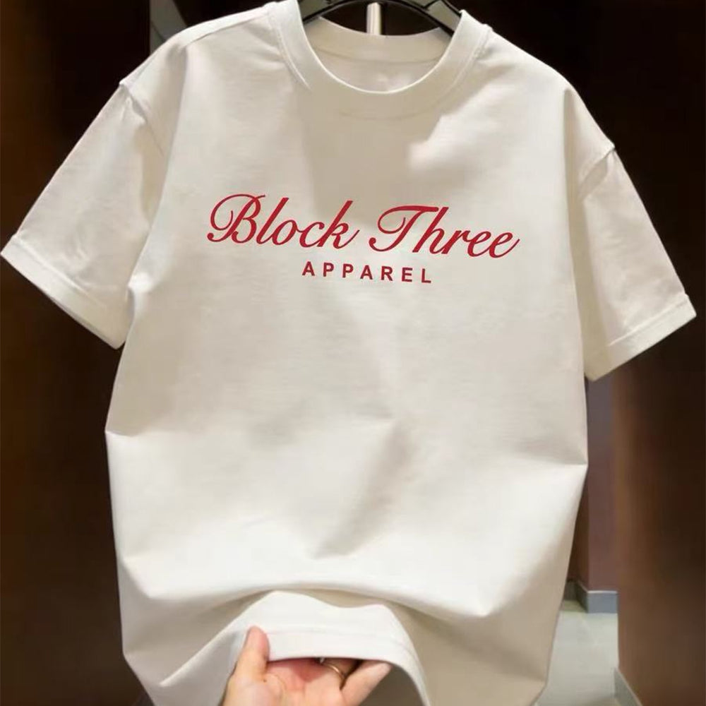 Overseas order backlog~Withdrawn short sleeved T-shirt printed round neck loose and versatile trendy brand casual pure cotton top with logo trimming