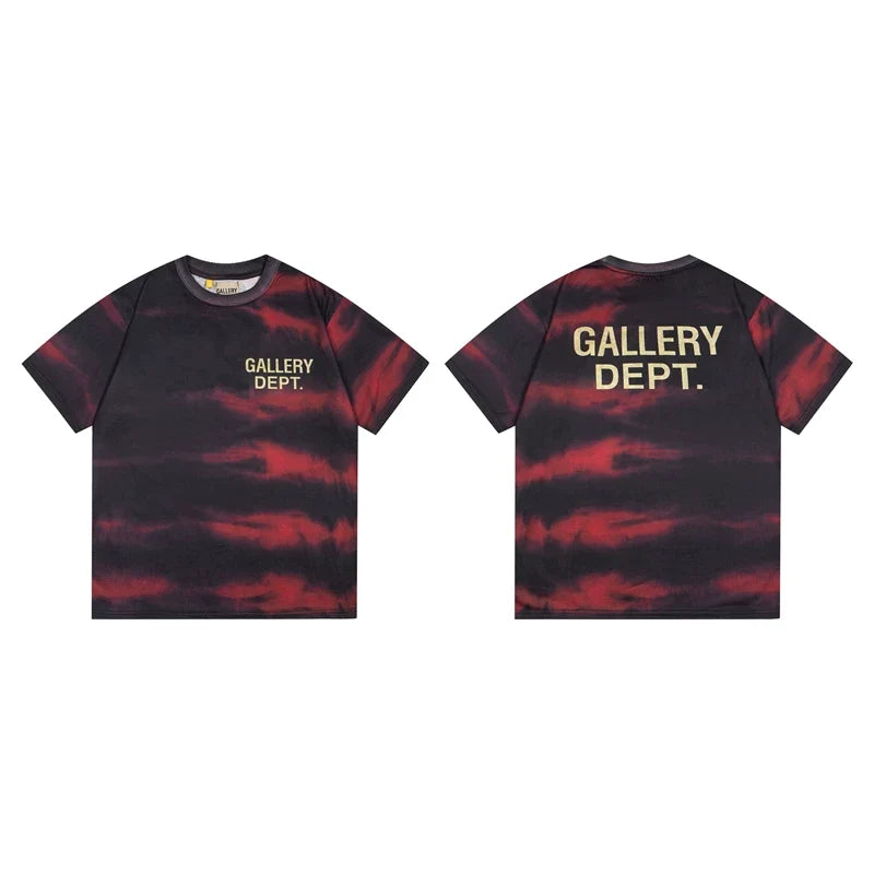 Gallery Dept. Stripe Tie-Dye Gold Logo Short Sleeve T-Shirt - Black/Red